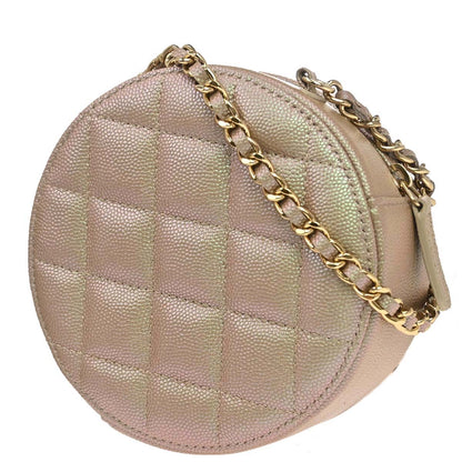 Chanel 2019 Beige Caviar Skin Iridescent Round Shoulder Bag