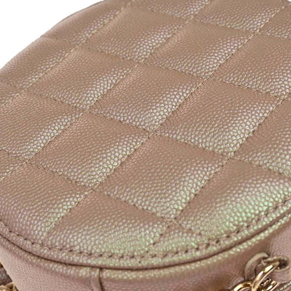Chanel 2019 Beige Caviar Skin Iridescent Round Shoulder Bag