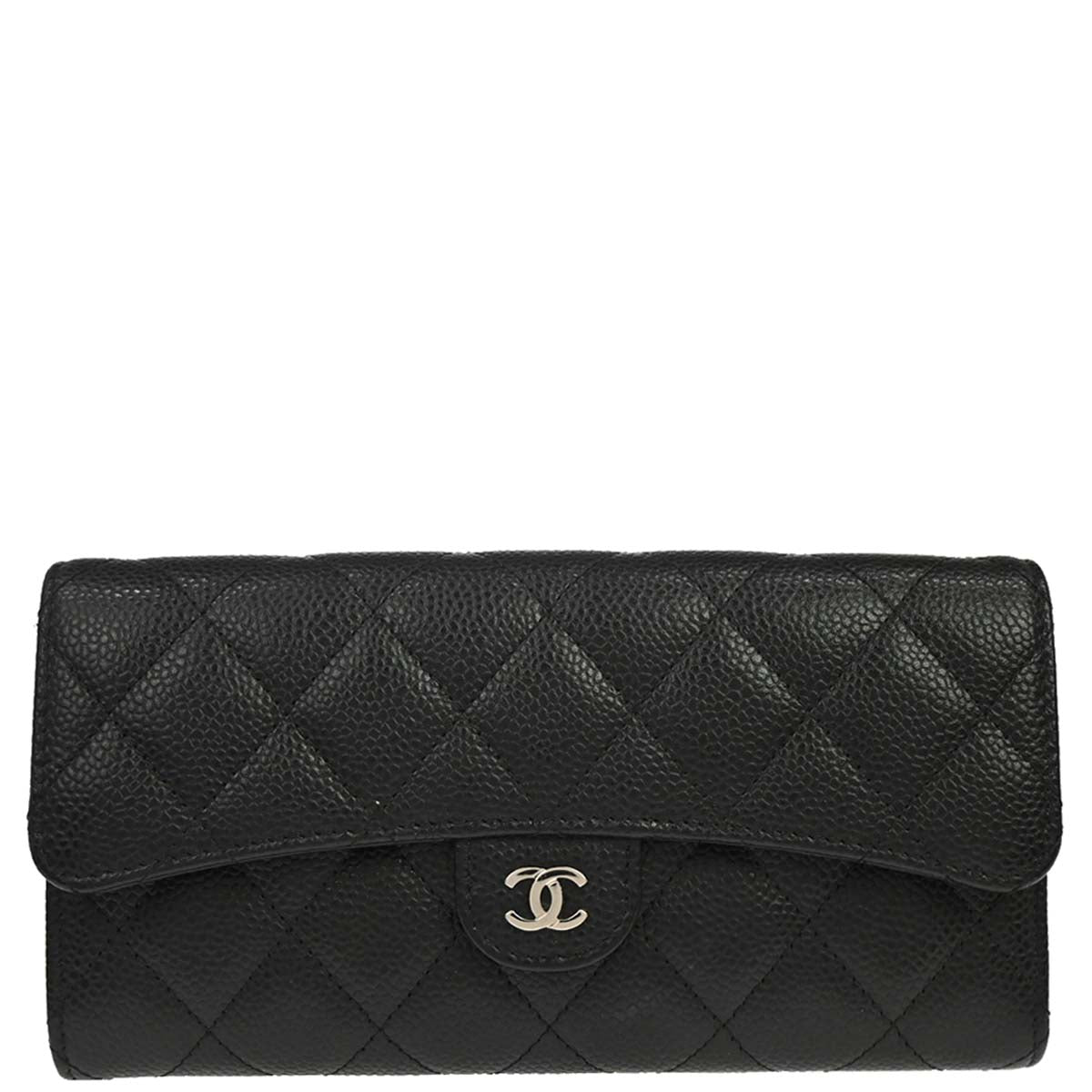 Chanel Black Caviar Skin Pushlock Long Wallet