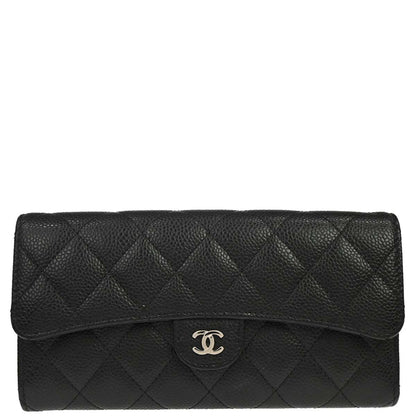 Chanel Black Caviar Skin Pushlock Long Wallet