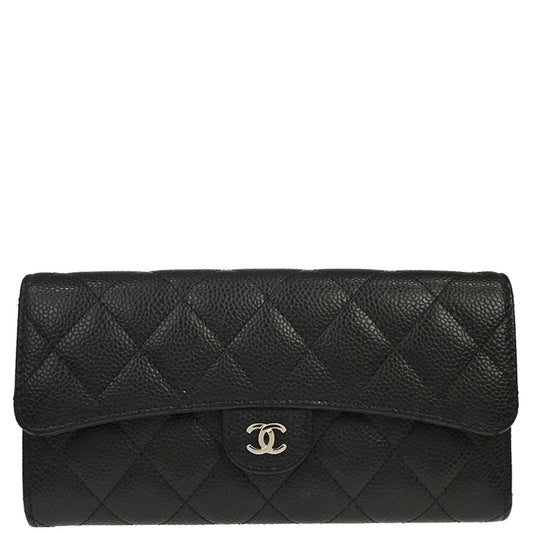 Chanel Black Caviar Skin Pushlock Long Wallet