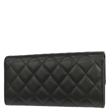 Chanel Black Caviar Skin Pushlock Long Wallet