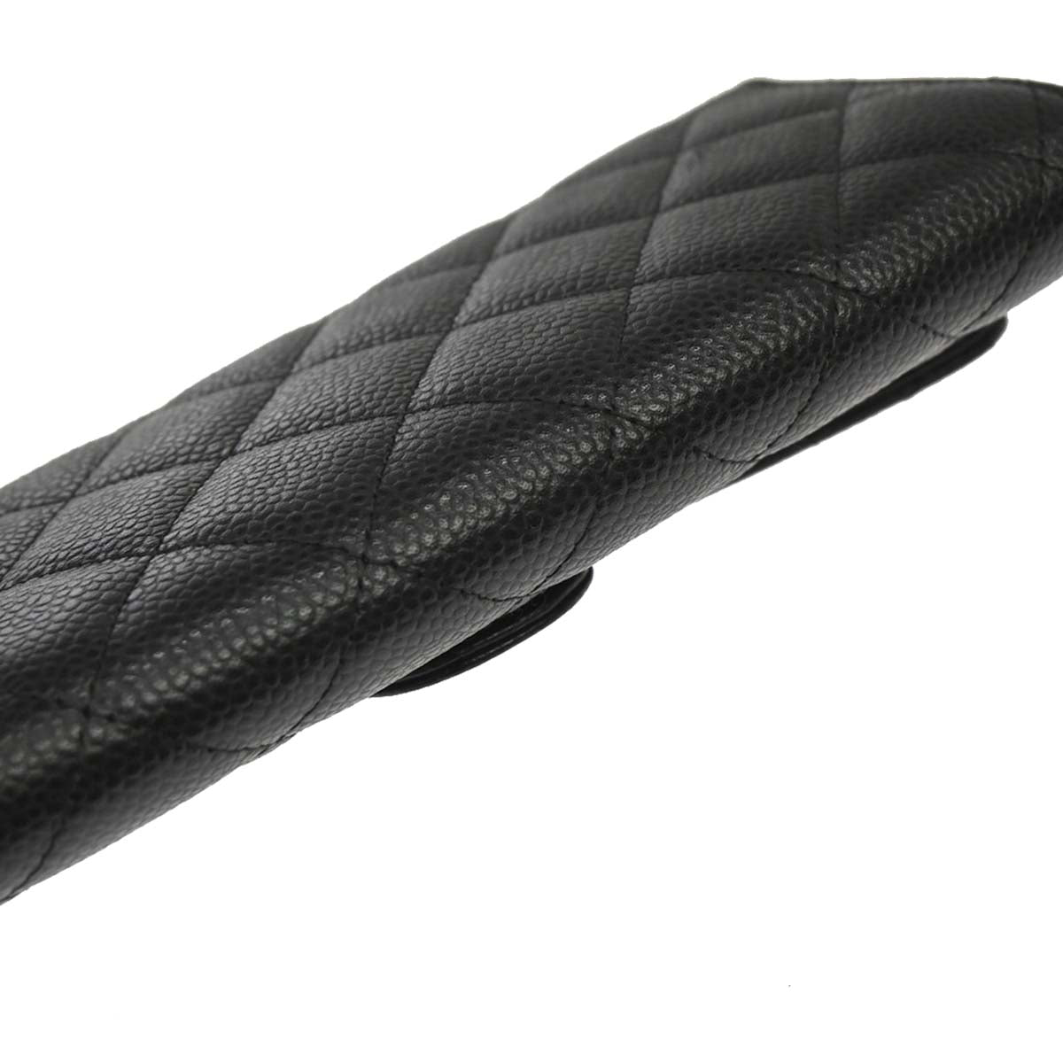 Chanel Black Caviar Skin Pushlock Long Wallet