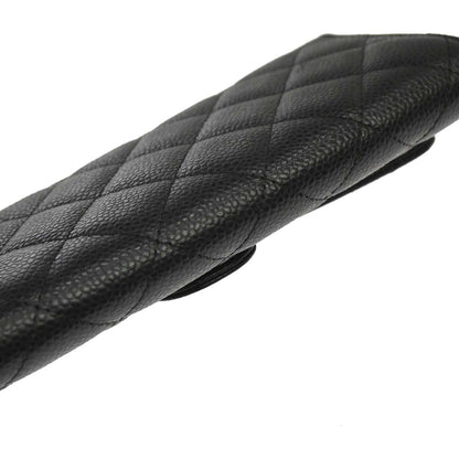 Chanel Black Caviar Skin Pushlock Long Wallet