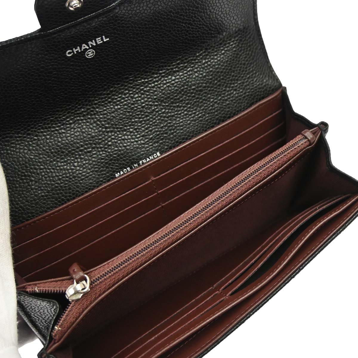Chanel Black Caviar Skin Pushlock Long Wallet