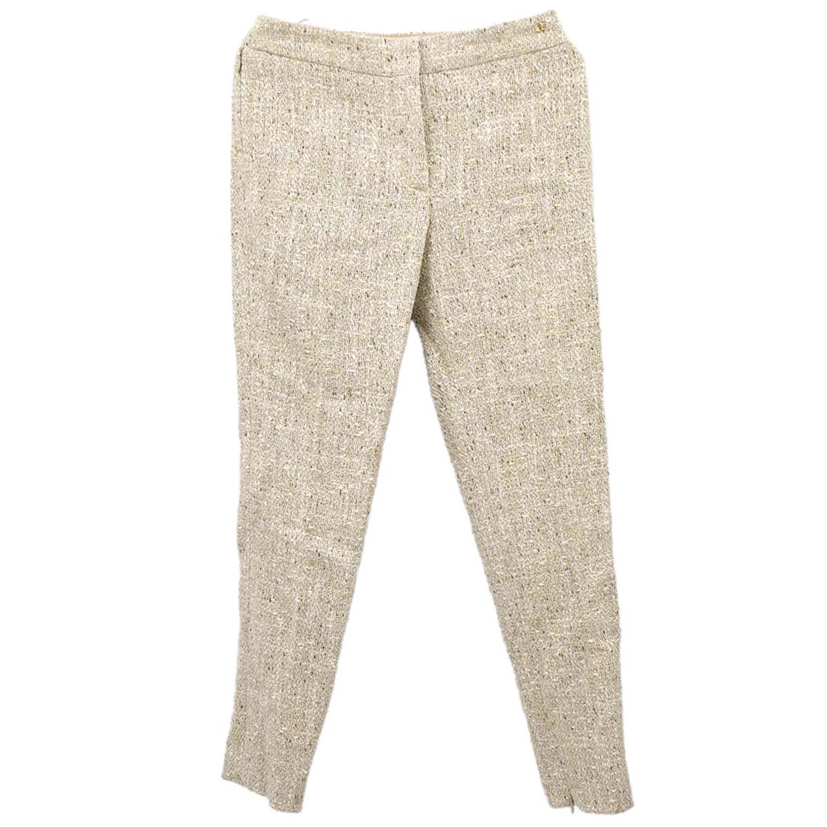 Chanel 2003 Long Pants Tweed Beige #36