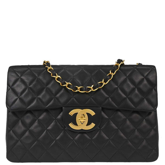 Chanel 1994-1996 Black Lambskin Maxi Classic Flap Shoulder Bag