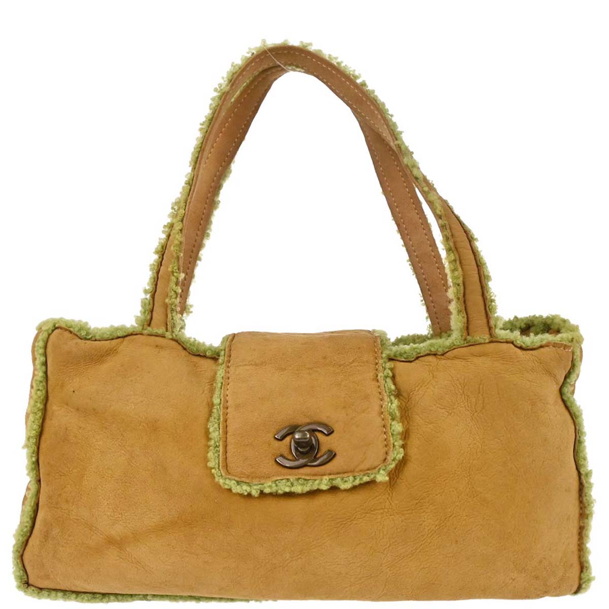 Chanel Brown Green Mouton Tote Handbag