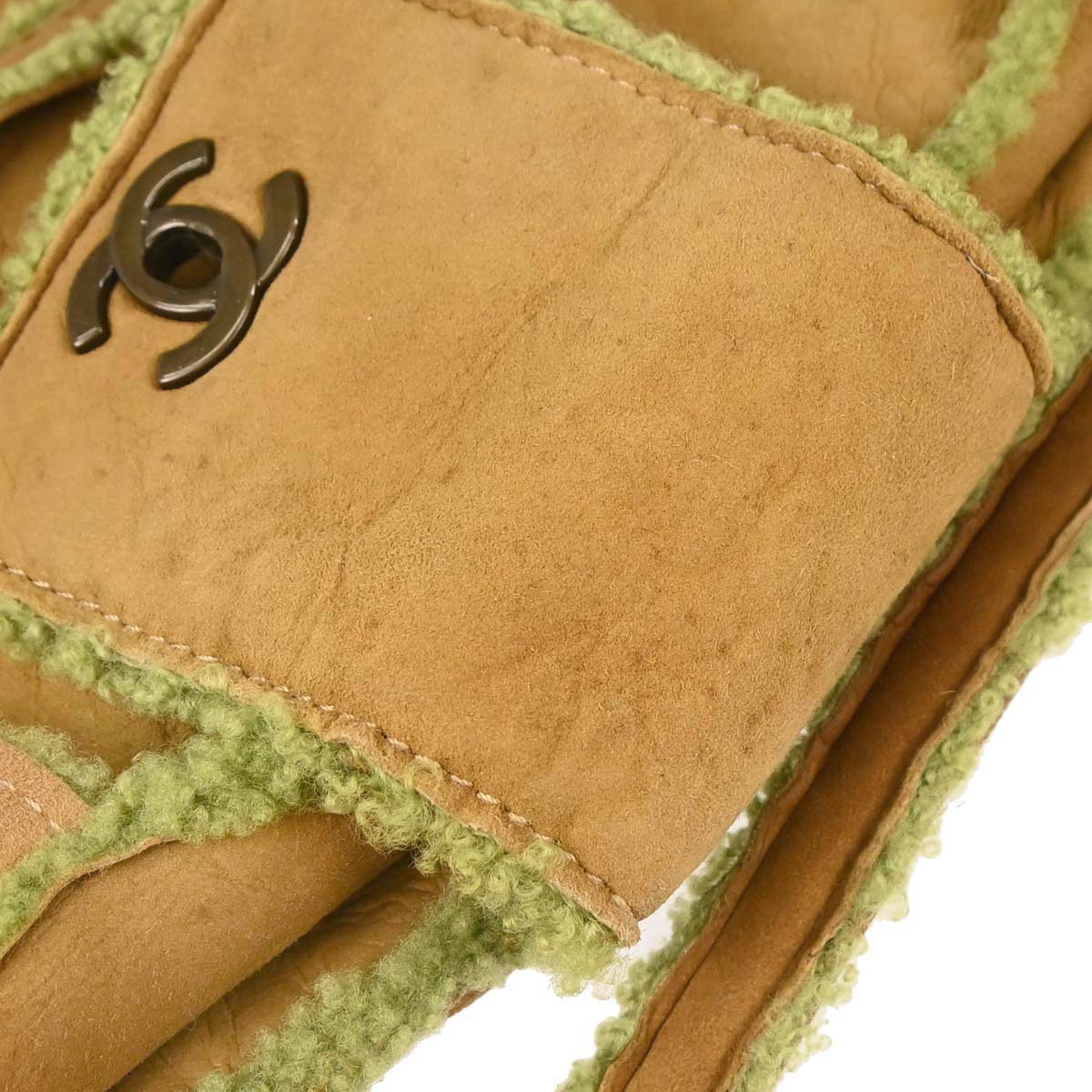 Chanel Brown Green Mouton Tote Handbag
