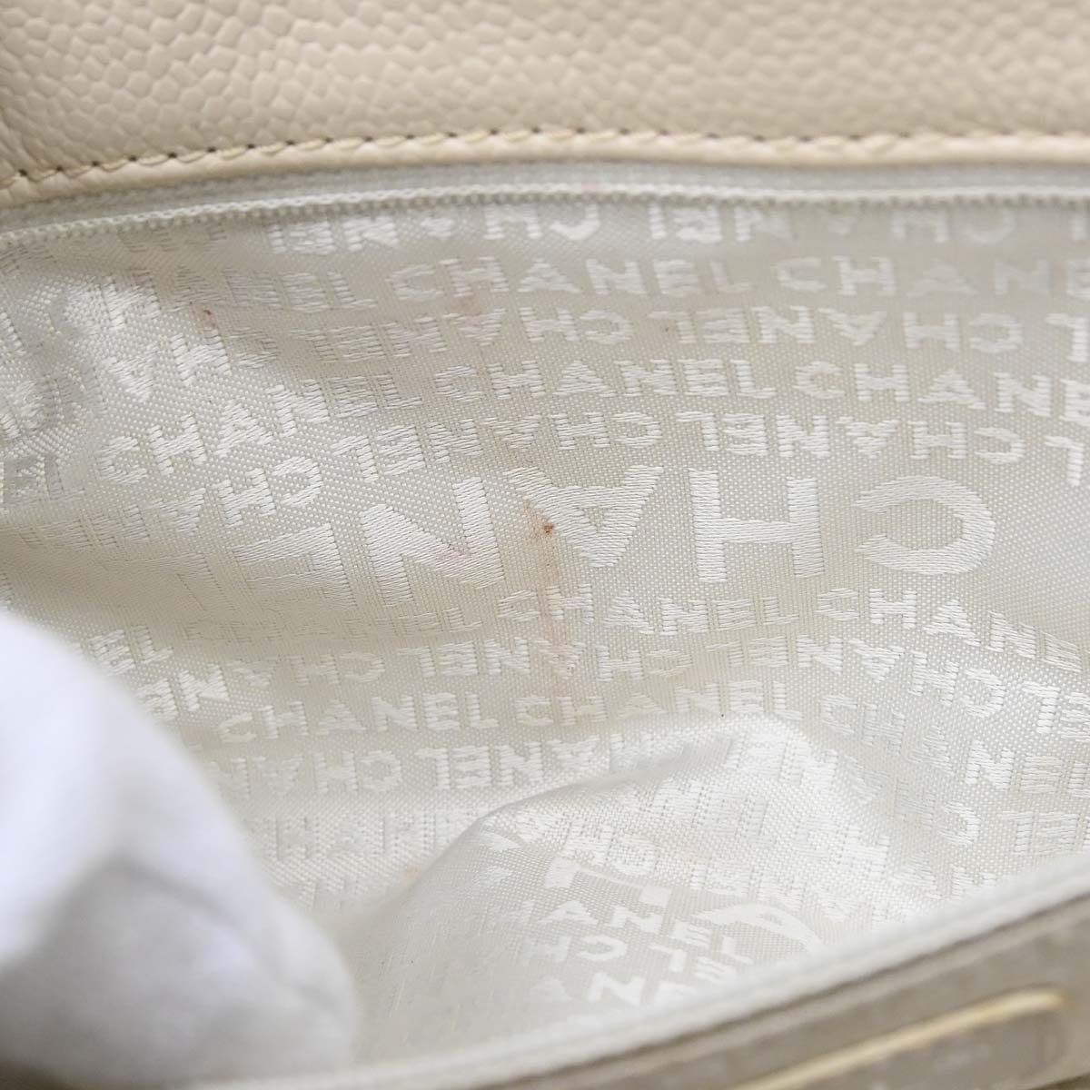 Chanel Ivory Caviar Mademoiselle Lock Handbag