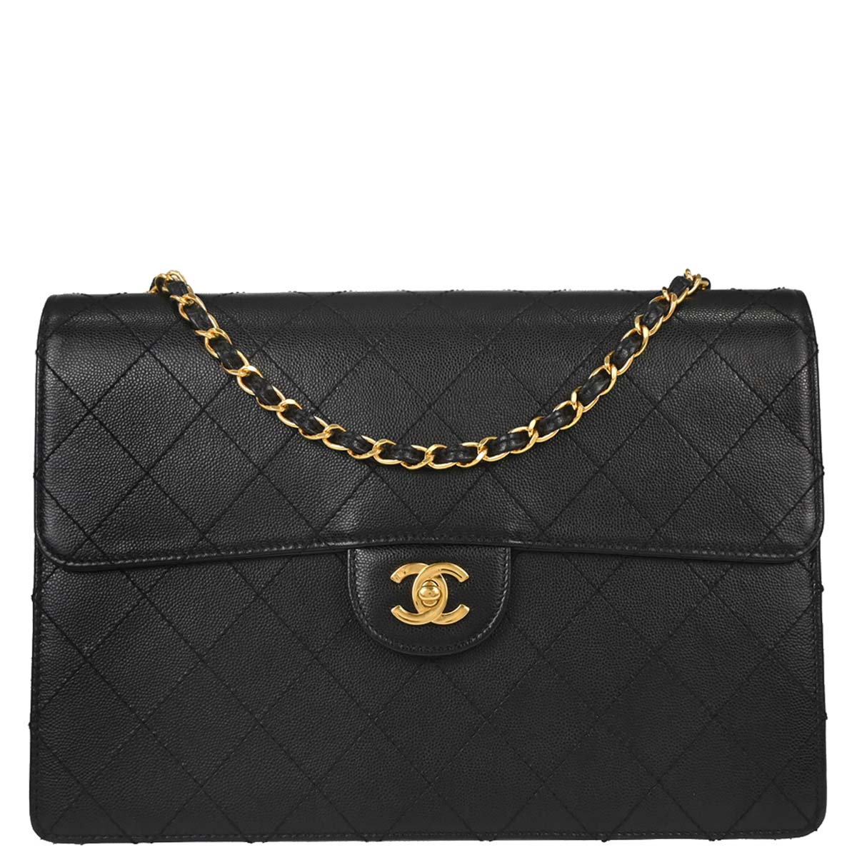 Chanel 1997-1999 Black Caviar Jumbo Classic Single Flap Shoulder Bag