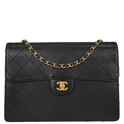 Chanel 1997-1999 Black Caviar Jumbo Classic Single Flap Shoulder Bag