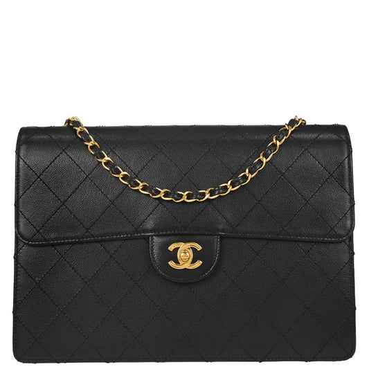 Chanel 1997-1999 Black Caviar Jumbo Classic Single Flap Shoulder Bag