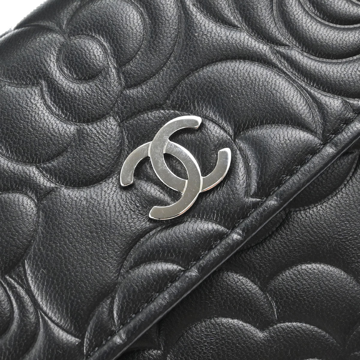 Chanel Black Lambskin Camellia Long Bifold Wallet