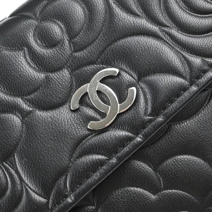Chanel Black Lambskin Camellia Long Bifold Wallet