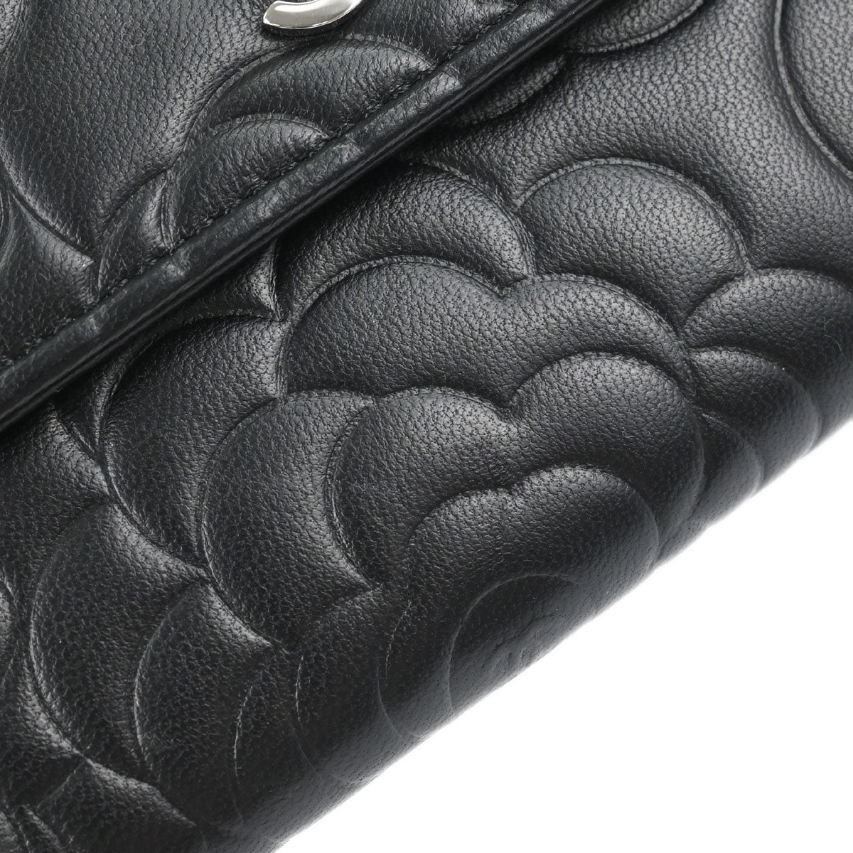Chanel Black Lambskin Camellia Long Bifold Wallet