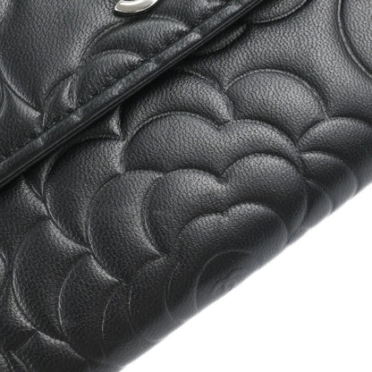 Chanel Black Lambskin Camellia Long Bifold Wallet