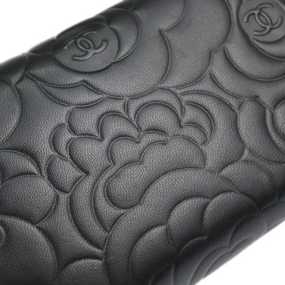 Chanel Black Lambskin Camellia Long Bifold Wallet