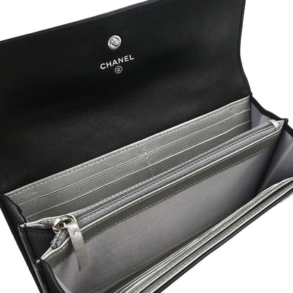 Chanel Black Lambskin Camellia Long Bifold Wallet