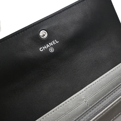 Chanel Black Lambskin Camellia Long Bifold Wallet