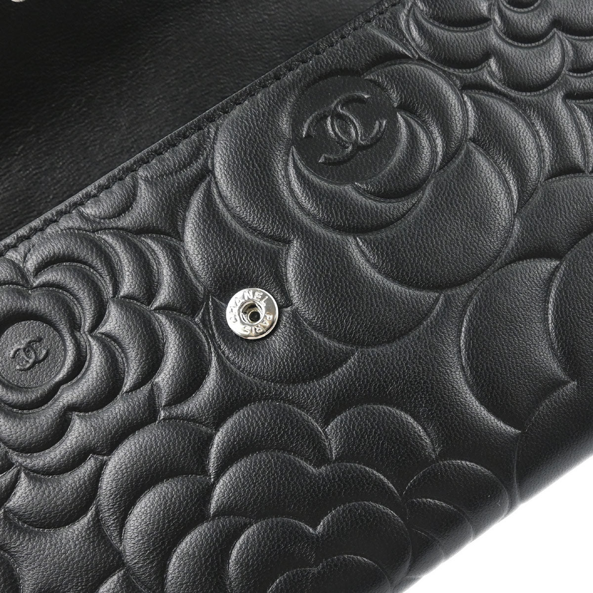Chanel Black Lambskin Camellia Long Bifold Wallet
