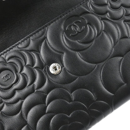 Chanel Black Lambskin Camellia Long Bifold Wallet