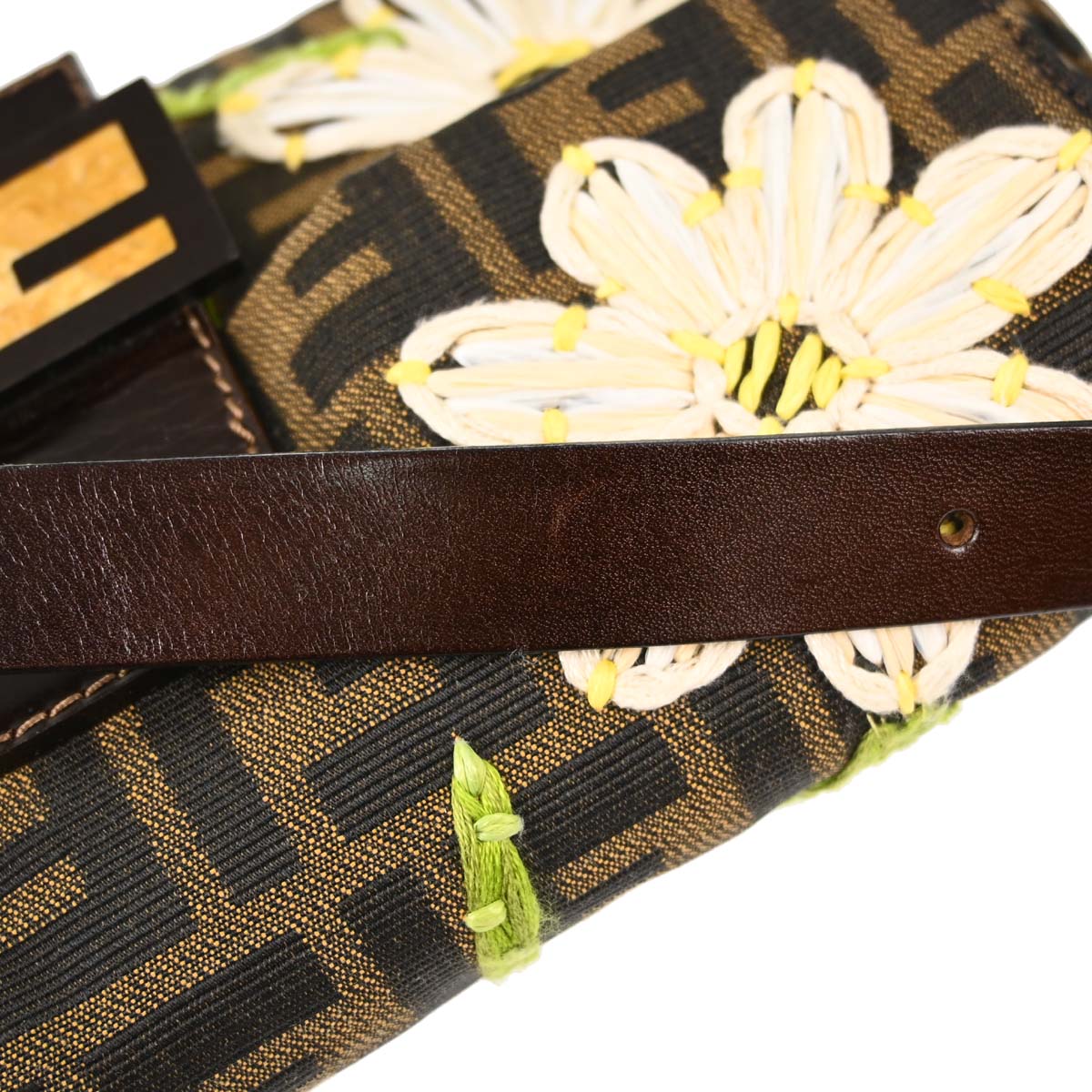 Fendi Brown Canvas Zucca Floral Embroidery Baguette Handbag