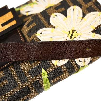 Fendi Brown Canvas Zucca Floral Embroidery Baguette Handbag