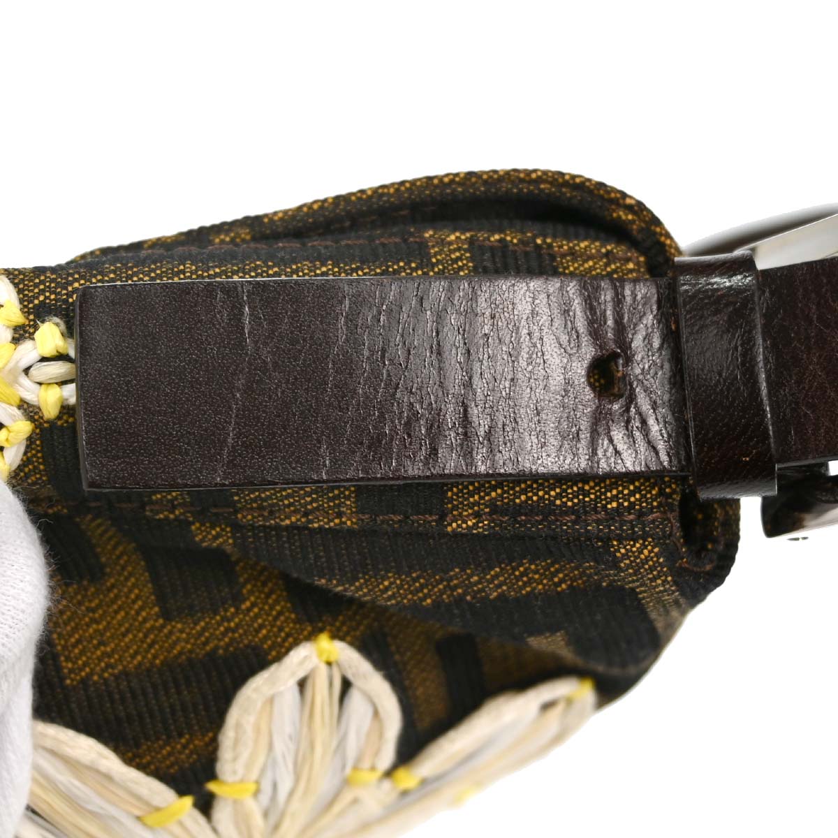 Fendi Brown Canvas Zucca Floral Embroidery Baguette Handbag