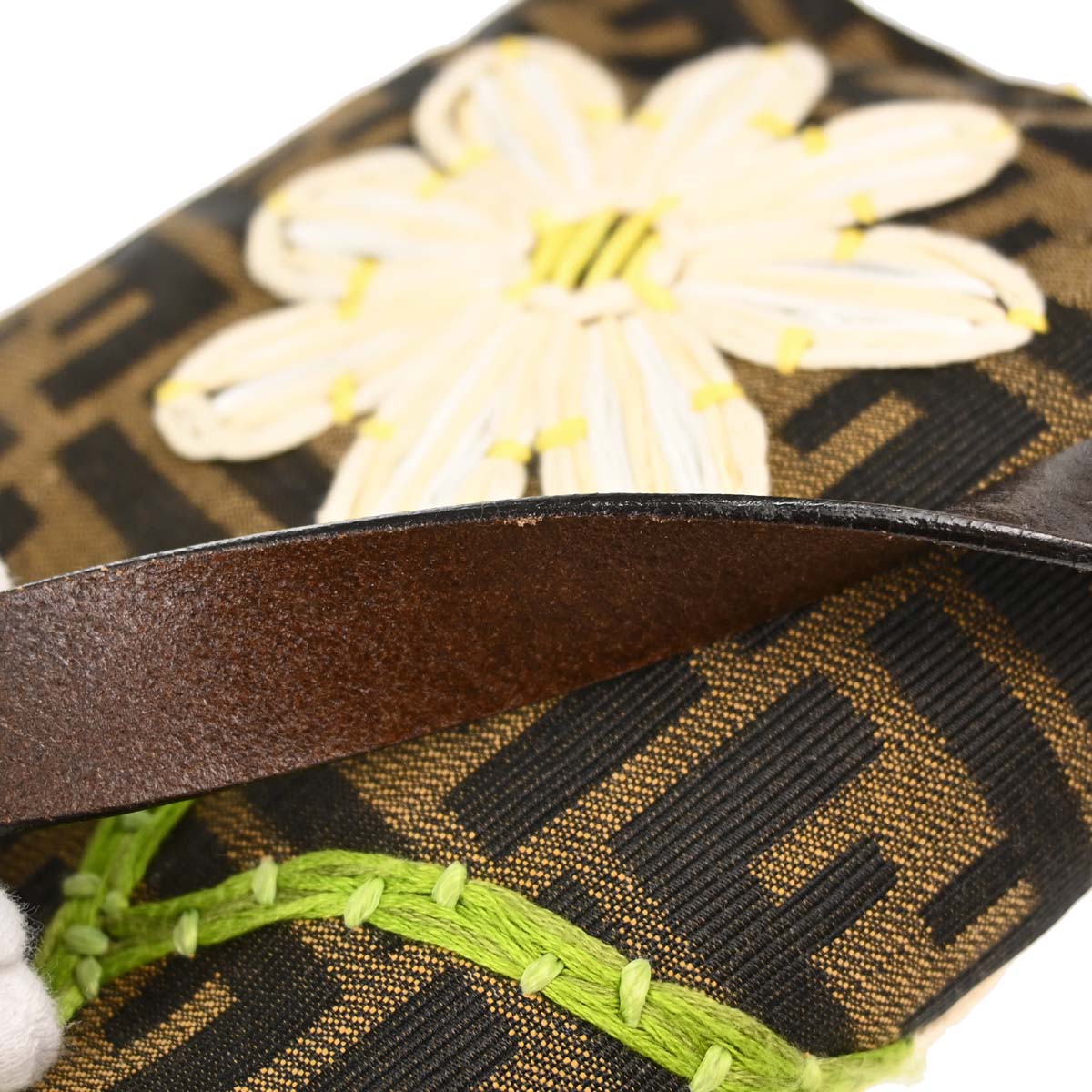 Fendi Brown Canvas Zucca Floral Embroidery Baguette Handbag