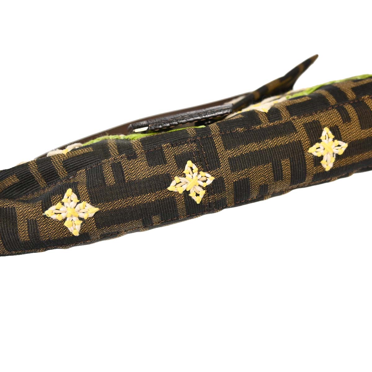 Fendi Brown Canvas Zucca Floral Embroidery Baguette Handbag