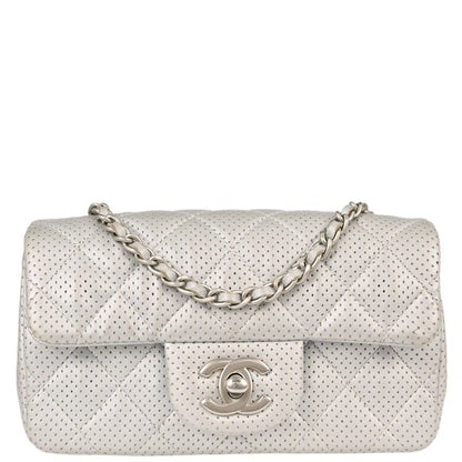 Chanel 2014-2015 Silver Perforated Lambskin Single Flap Shoulder Bag