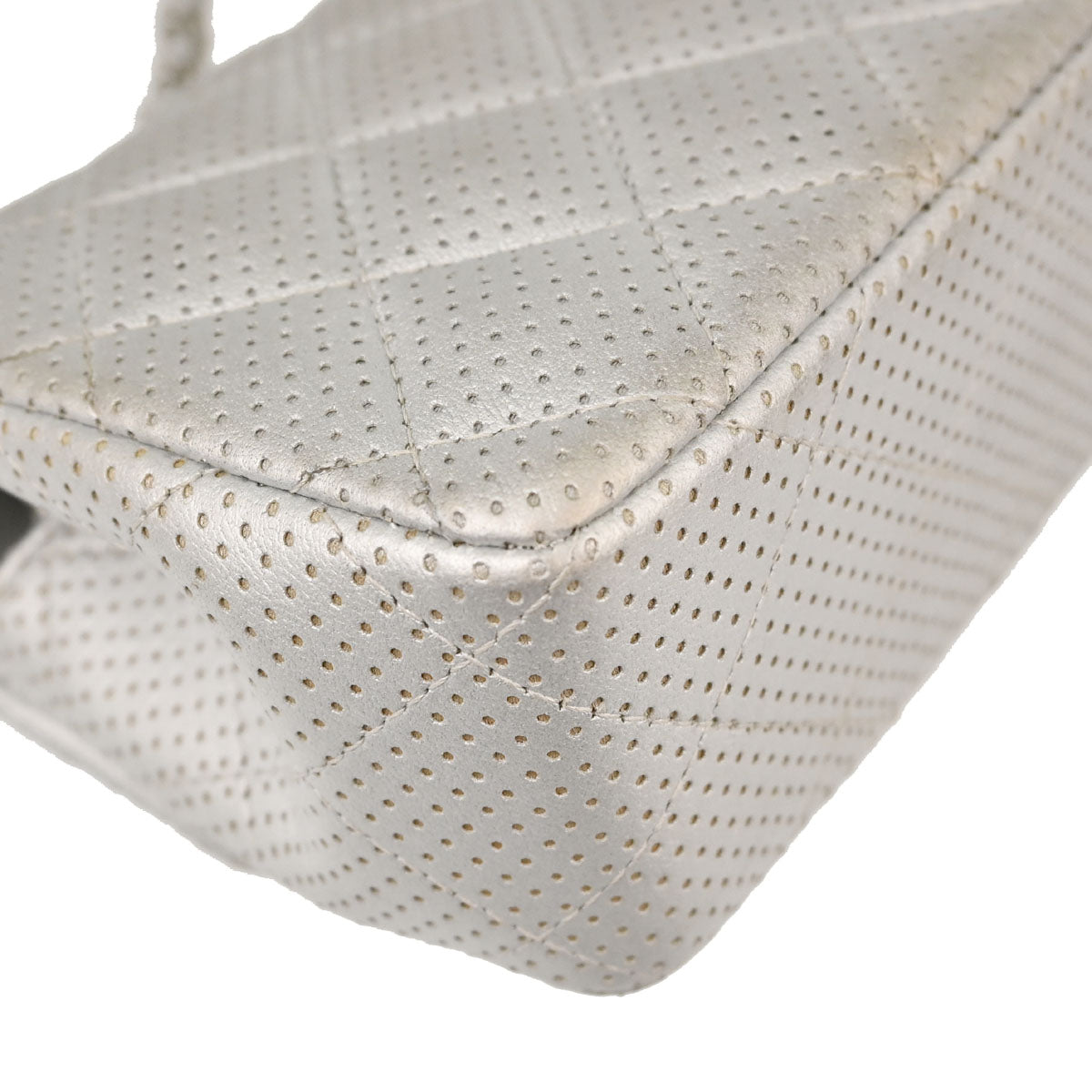 Chanel 2014-2015 Silver Perforated Lambskin Single Flap Shoulder Bag
