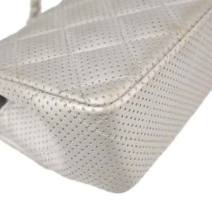 Chanel 2014-2015 Silver Perforated Lambskin Single Flap Shoulder Bag