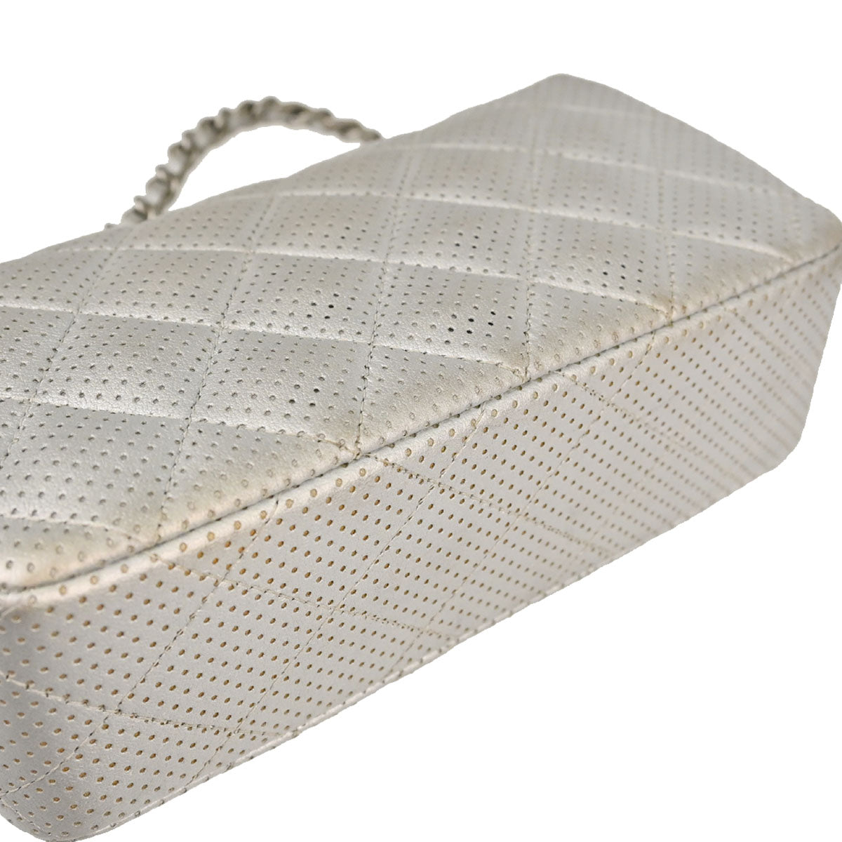 Chanel 2014-2015 Silver Perforated Lambskin Single Flap Shoulder Bag
