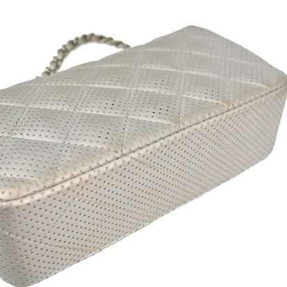 Chanel 2014-2015 Silver Perforated Lambskin Single Flap Shoulder Bag