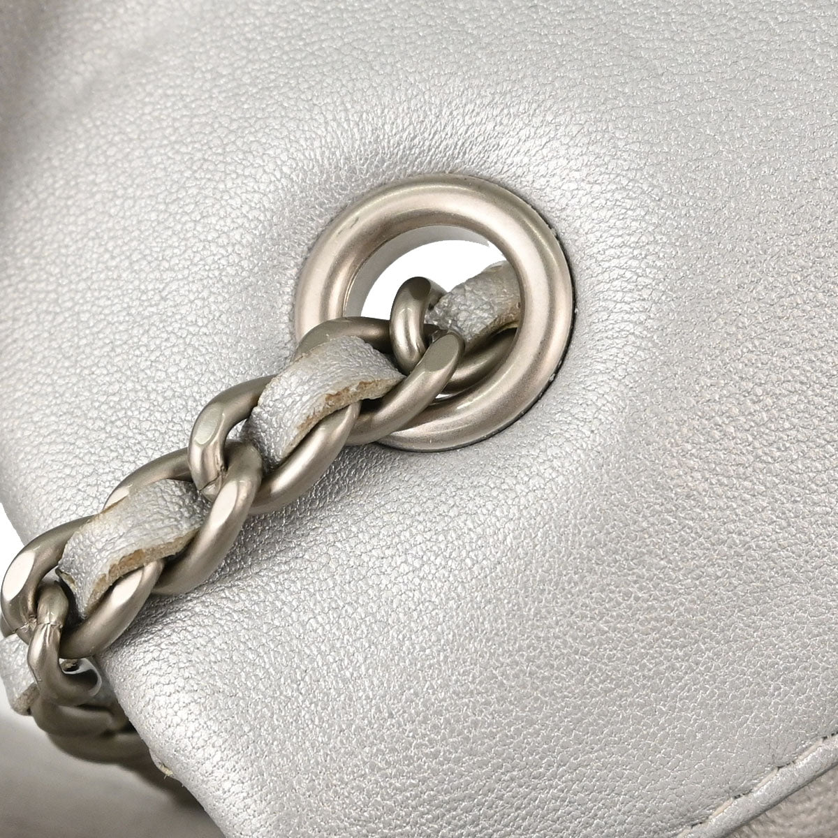Chanel 2014-2015 Silver Perforated Lambskin Single Flap Shoulder Bag