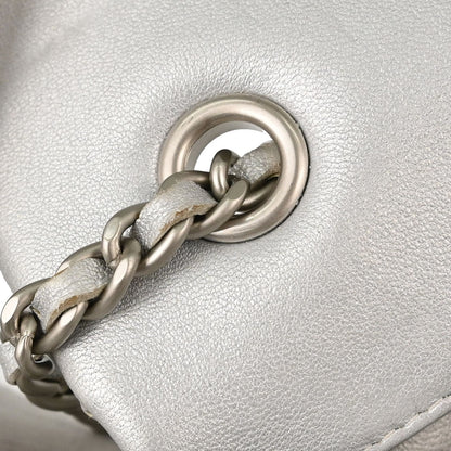 Chanel 2014-2015 Silver Perforated Lambskin Single Flap Shoulder Bag