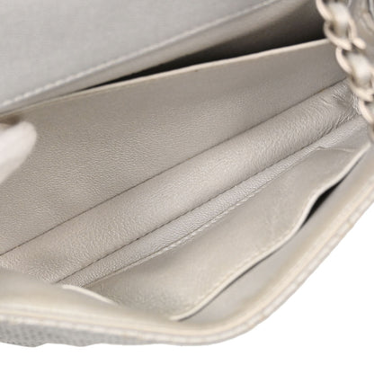 Chanel 2014-2015 Silver Perforated Lambskin Single Flap Shoulder Bag