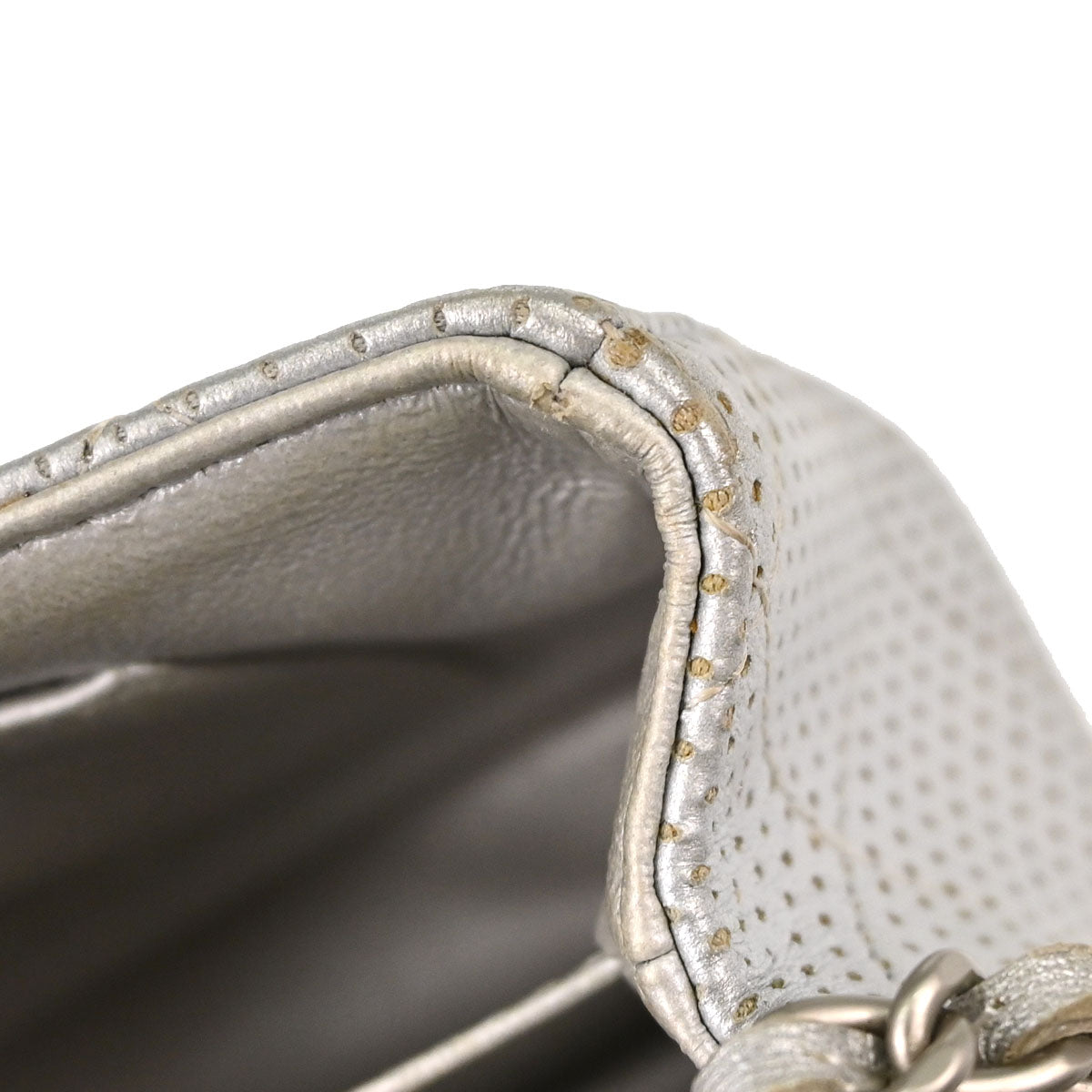 Chanel 2014-2015 Silver Perforated Lambskin Single Flap Shoulder Bag