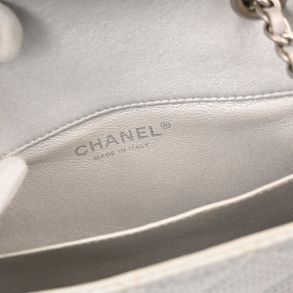 Chanel 2014-2015 Silver Perforated Lambskin Single Flap Shoulder Bag