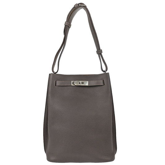 Hermes Etain Taupe Gray Taurillon Verso So Kelly 22 Shoulder Bag
