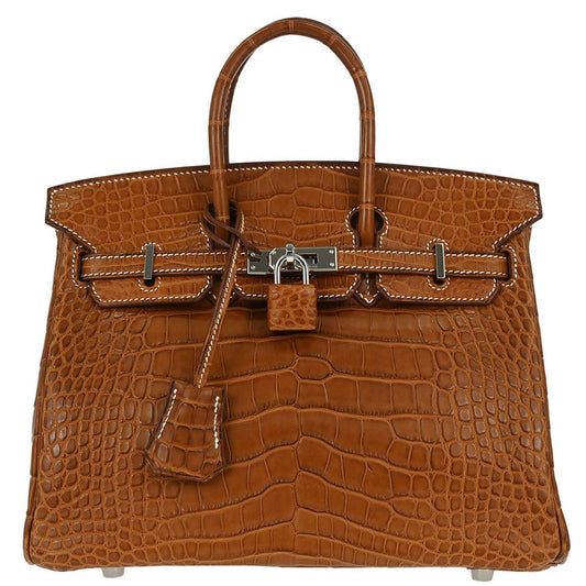 Hermes * Gold Matt Alligator Birkin 25 Handbag