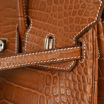 Hermes * Gold Matt Alligator Birkin 25 Handbag
