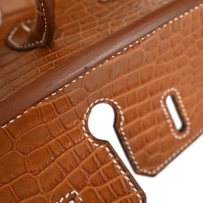 Hermes * Gold Matt Alligator Birkin 25 Handbag