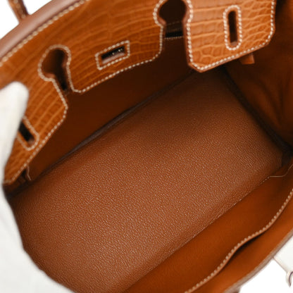 Hermes * Gold Matt Alligator Birkin 25 Handbag