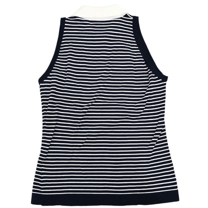 Chanel Sleeveless Border Top Navy White #38
