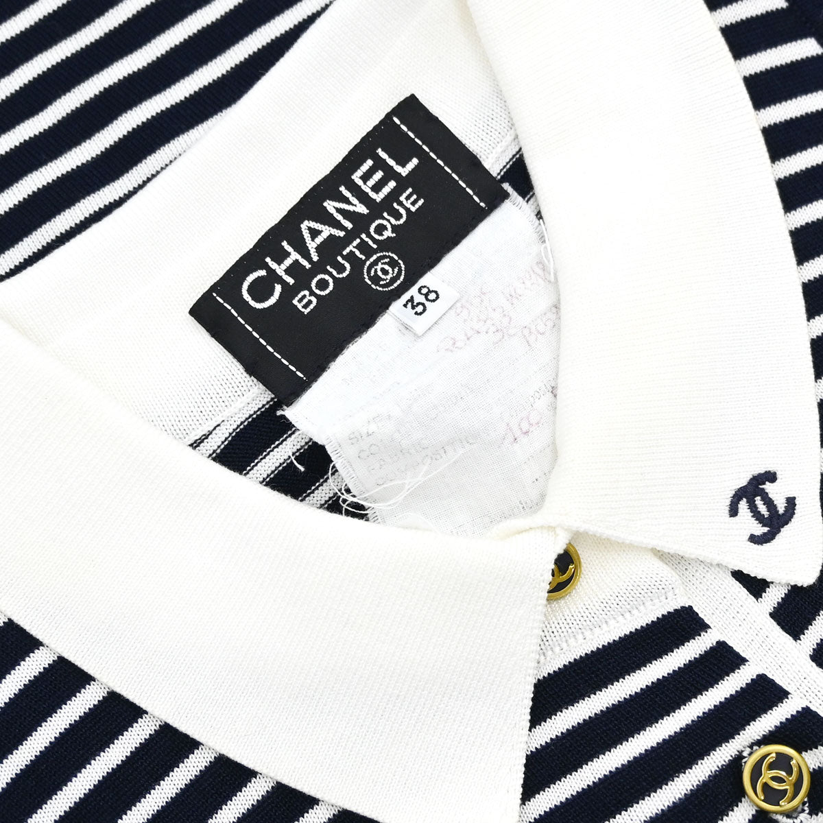 Chanel Sleeveless Border Top Navy White #38