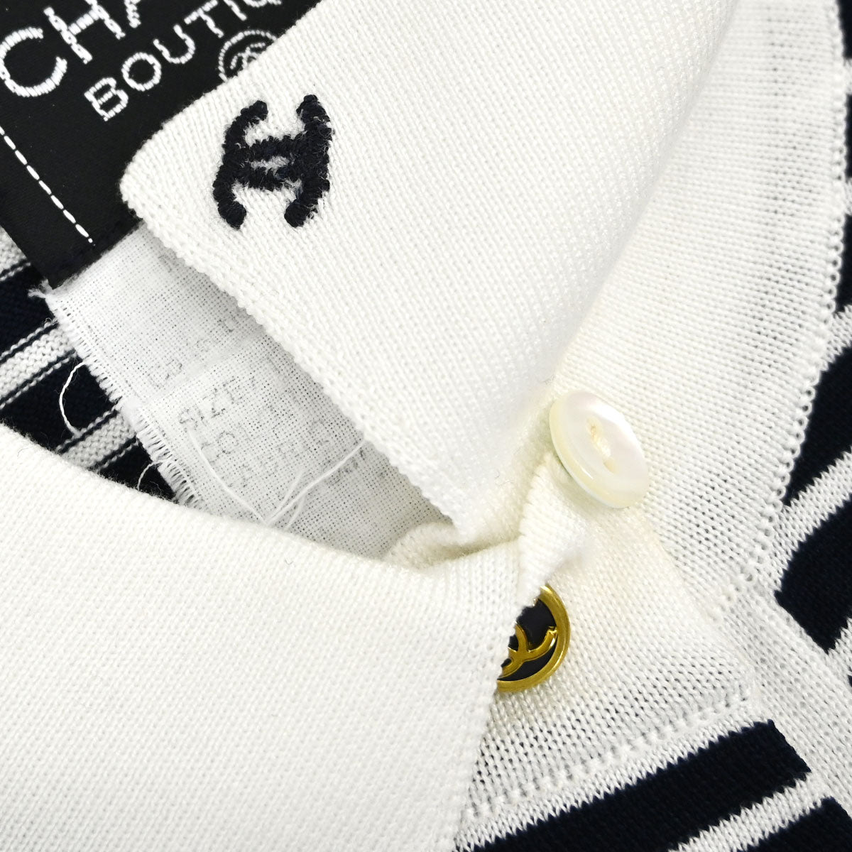 Chanel Sleeveless Border Top Navy White #38