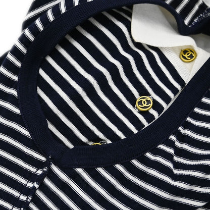 Chanel Sleeveless Border Top Navy White #38